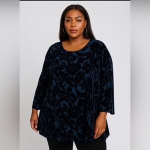 Silk Lore by Beth Terrell Velvet Burnout‎ Blue Black 2X